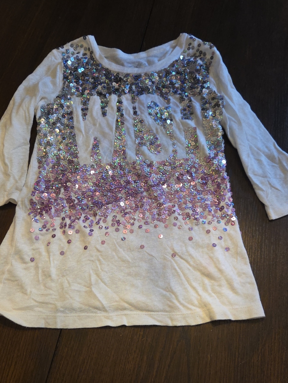 Justice White Long Sleeve Sequin Ombre Top